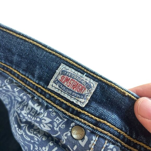 Devil Dog Mens 38x32 Blue Denim Jeans Slim Straight Stretch Grunge Y2K Hip Hop - Picture 5 of 11